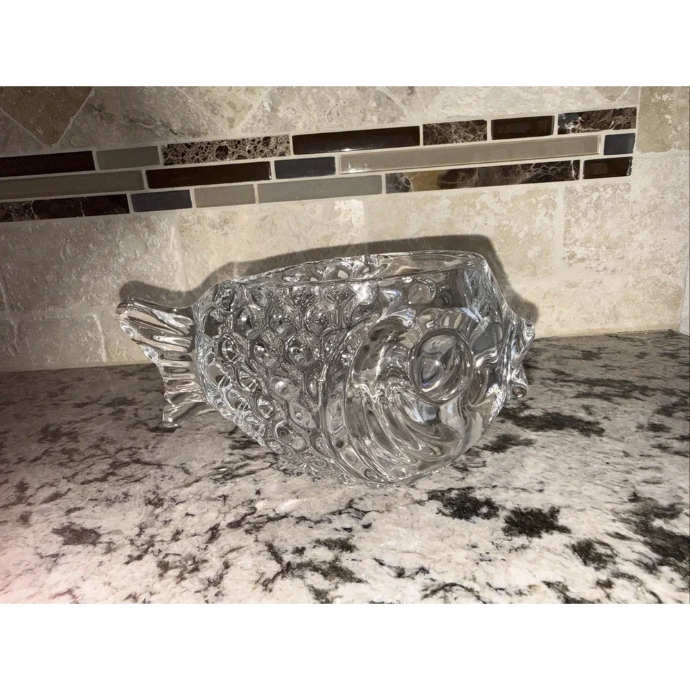 Heavy Lead Crystal Fish-Shaped Bowl 2 Lb 8 oz Vintage Decorative